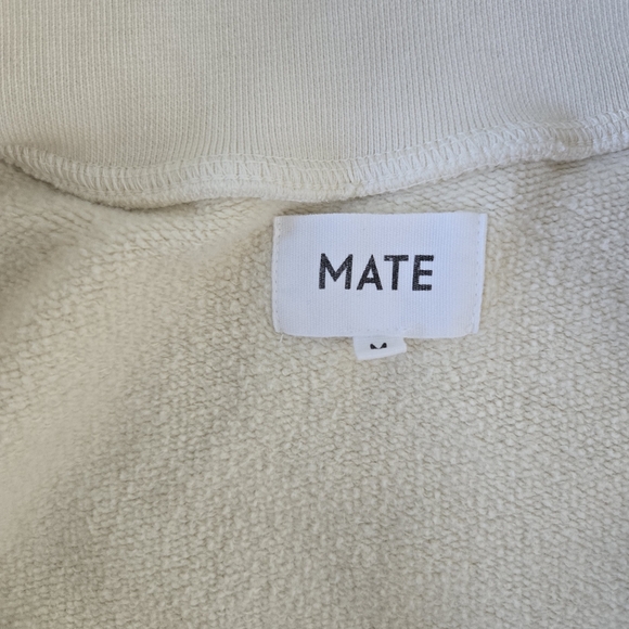 MATE The Label Organic Fleece Quarter Zip Sweatshirt Womens Medium Bone Relaxed - Picture 9 of 15